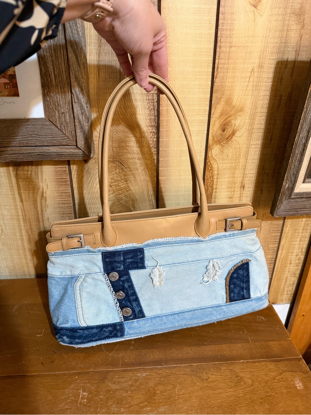 Vintage Express Y2K Denim Patchwork Shoulder Bag Satchel distressed alternative